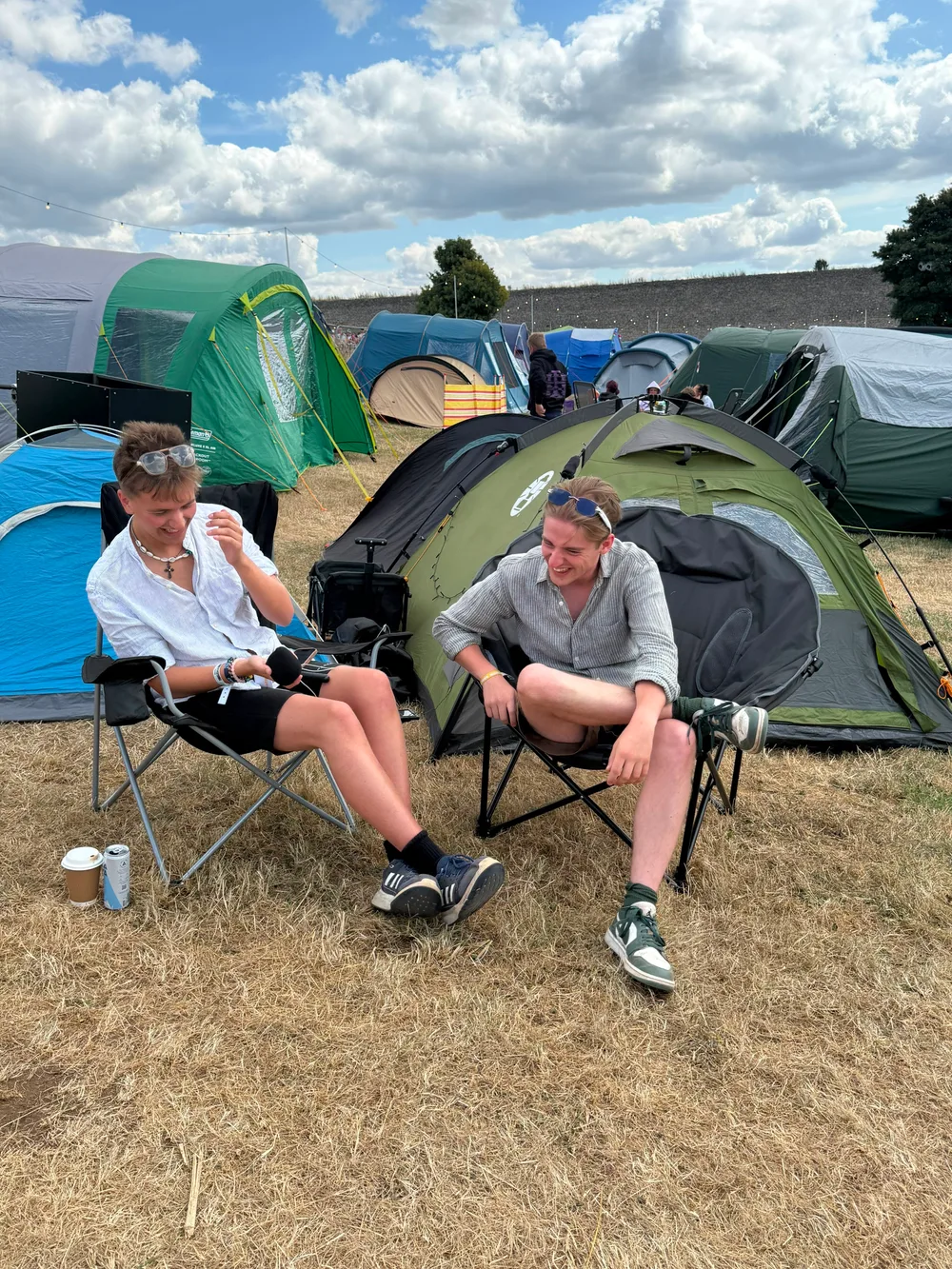 Declan sharing a laugh during a campsite interview
